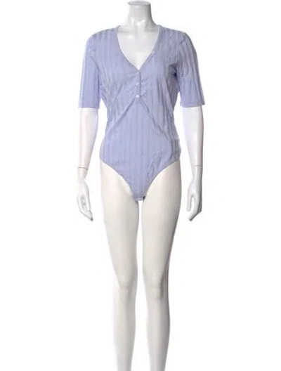 Pre-owned Simkhai Striped V-neck Bodysuit In Blue