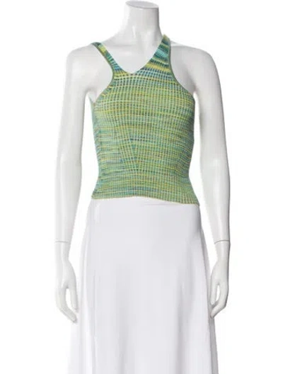 Pre-owned Simkhai Striped V-neck Crop Top In White