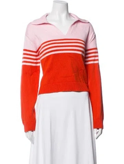 Pre-owned Simkhai Striped V-neck Polo In Orange