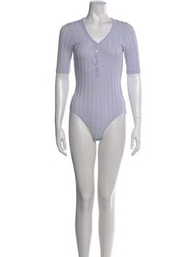 Pre-owned Simkhai Striped V-neck Romper In Gray