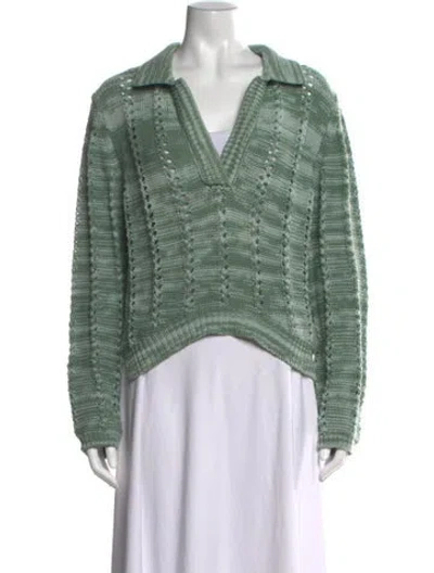 Pre-owned Simkhai Striped V-neck Sweater In Green