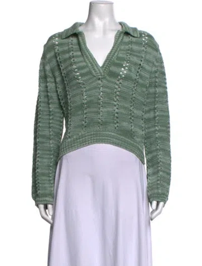 Pre-owned Simkhai Striped V-neck Sweater In Green