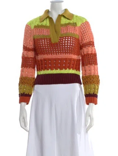 Pre-owned Simkhai Striped V-neck Sweater In Orange