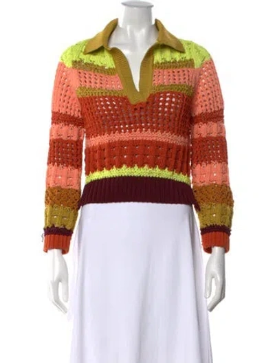 Pre-owned Simkhai Striped V-neck Sweater In Orange