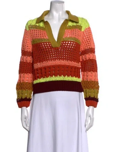 Pre-owned Simkhai Striped V-neck Sweater In Orange
