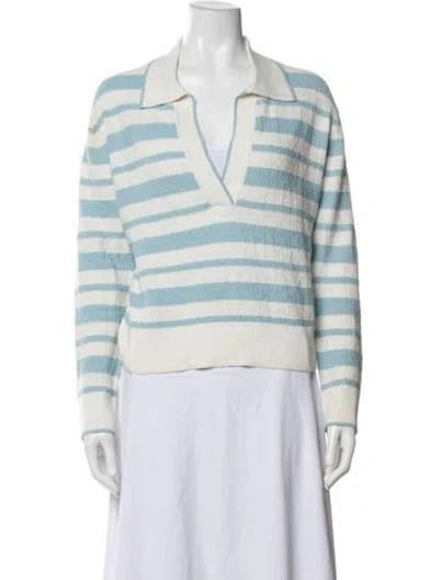 Pre-owned Simkhai Striped V-neck Top In Blue/neutrals