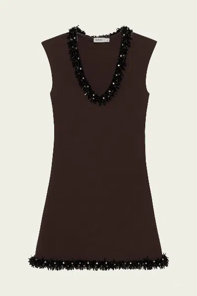 Simkhai Suki Compact Knit Mini Dress In Chocolate Black In Brown