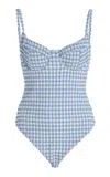 Simkhai Suni Gingham Seersucker One-piece Swimsuit In Blue