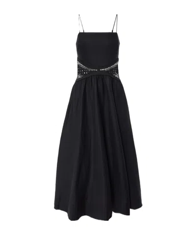 Simkhai Malena Embroidered Linen-blend Midi Dress In Black
