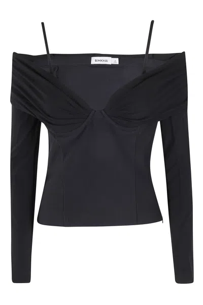 Simkhai Sweetheart Neckline Long Sleeve Top In Black
