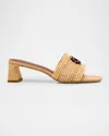 Simkhai Sydney Raffia Monogram Slide Sandals In Natural