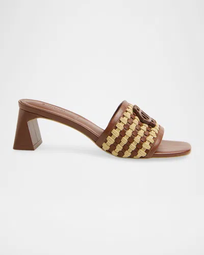 Simkhai Sydney Rope Woven Leather Block-heel Sandals In Brown