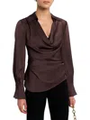 Simkhai Symone Long Sleeve Cowl Neck Top In Chocolate In Brown