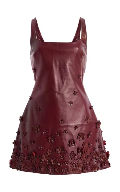 Simkhai Talen Embellished Leather Mini Dress In Burgundy