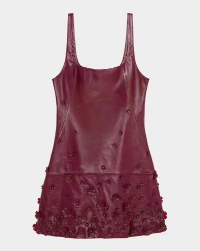 Simkhai Talen Floral-embellished Faux Leather Mini Dress In Burgundy