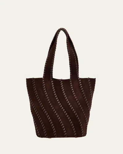 Simkhai Talia Leather Whipstitch Suede Bucket Bag In Brown