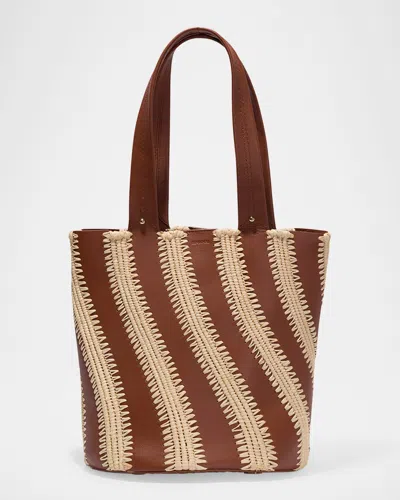 Simkhai Talia Raffia-embroidered Leather Tote Bag In Brown