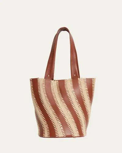 Simkhai Talia Raffia-embroidered Leather Tote Bag In Brown