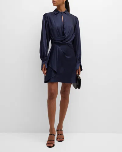 Simkhai Talit Draped-front Mini Shirtdress In Midnight