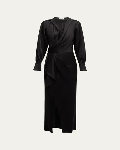 Simkhai Talita Drape-front Midi Dress In Black
