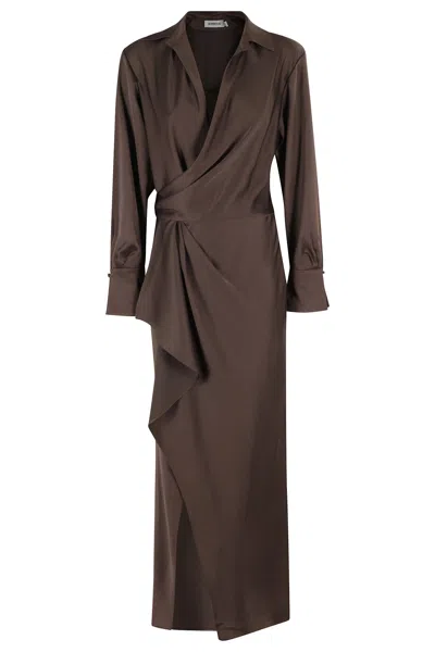 Simkhai Talita Draped Midi Dress In Brown