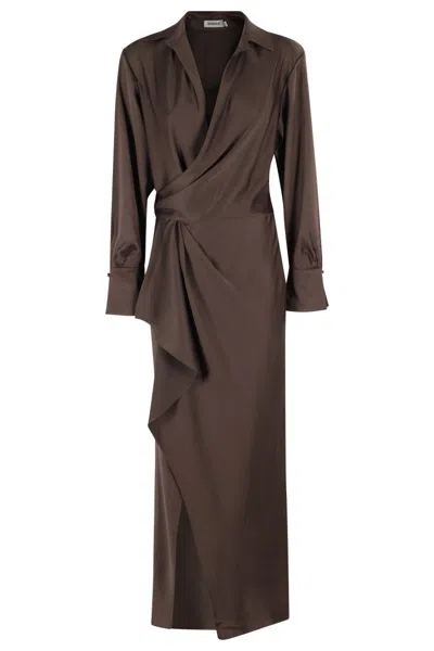 Simkhai Talita Draped Midi Dress In Brown