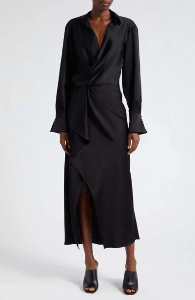 Simkhai Talita Long Sleeve Faux Wrap Satin Dress In Multi