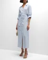 Simkhai Tallulah Striped Linen Shirting Belted Midi Shirtdress In Vista Blue