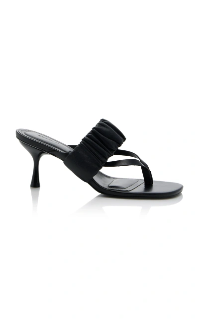 Simkhai Tamar Ruched Leather Sandals In Black