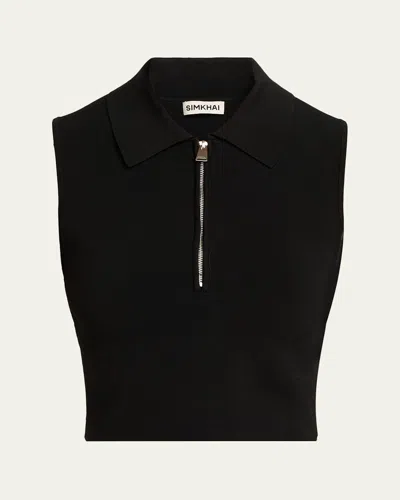 Simkhai Tatum Sleeveless Half-zip Top In Black