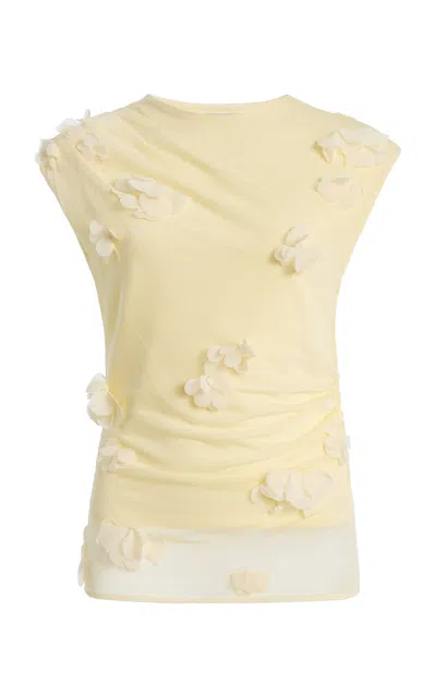 Simkhai Tessa Floral Applique Mesh Top In Yellow