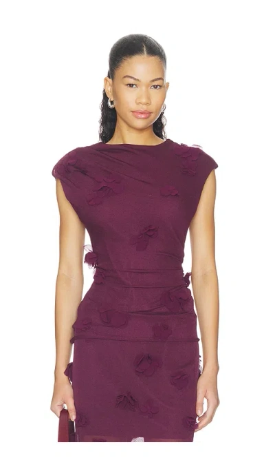 Simkhai Tessa Short Sleeve Floral Applique Top In Purple