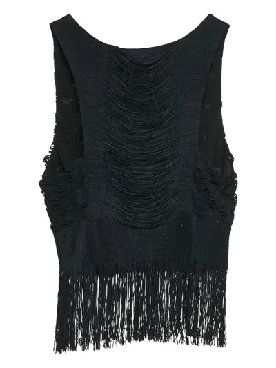 Pre-owned Simkhai Textured Fringed Top In Black