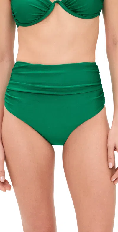 Simkhai Teya High Waisted Ruched Bikini Bottom In Green