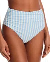 Simkhai Womens Hydrangea Blue Stripe Teya High Waist Ruched Bikini Bottoms In Blue