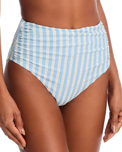 Simkhai Teya High Waisted Ruched Bikini Bottom In Blue