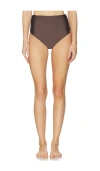 Simkhai Teya High Waisted Ruched Bikini Bottom In Brown