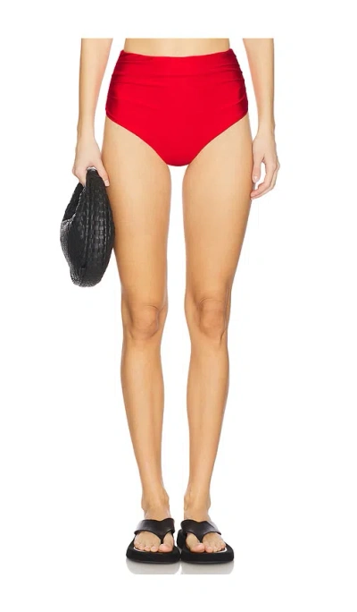 Simkhai Teya High Waisted Ruched Bikini Bottom In Red