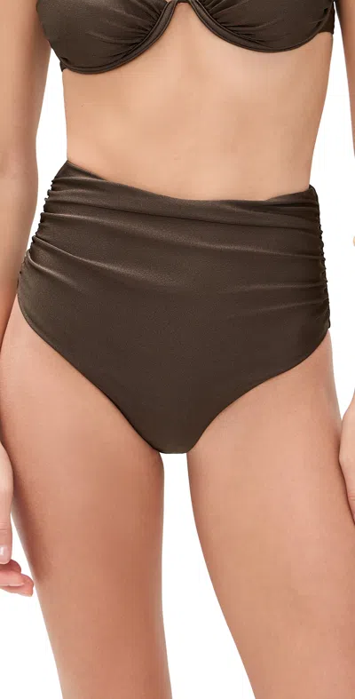 Simkhai Teya High Waisted Ruched Bikini Bottoms Chocolate In Brown