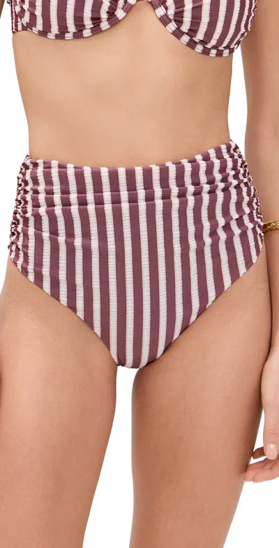 Simkhai Teya High Waisted Ruched Bikini Bottoms Oxblood Stripe In Multi