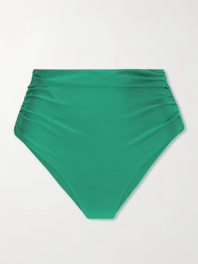 Simkhai Teya High Waisted Ruched Bikini Bottom In Green