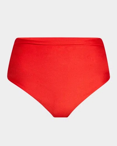 Simkhai Teya Ruched High-waist Bikini Bottoms In Fiery Red