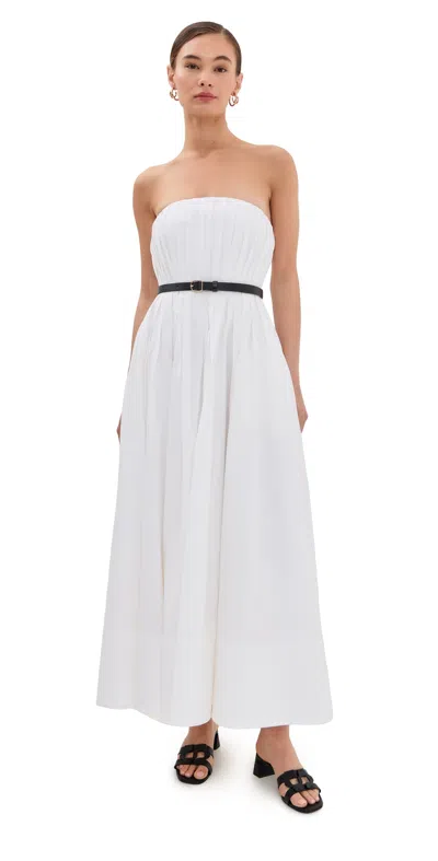 Simkhai Thalia Strapless Pintucked Cotton-poplin Midi Dress In White