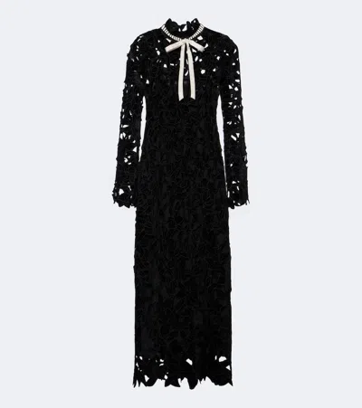 Simkhai Thiora Velvet Guipure Lace Midi Dress In Black