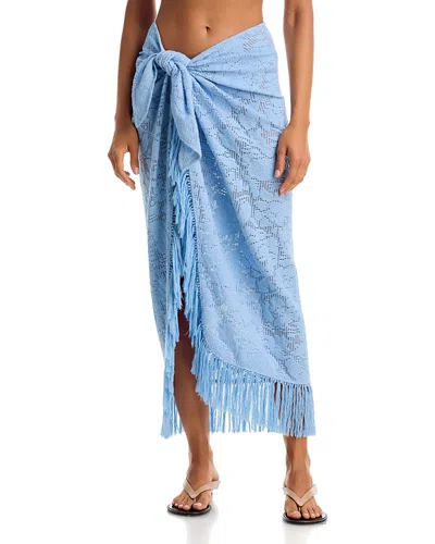 Simkhai Thyri Fringe Trim Pareo Swim Cover-up In Bluebell
