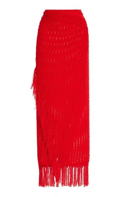 Simkhai Thyri Fringed Midi Skirt In Fiery Red