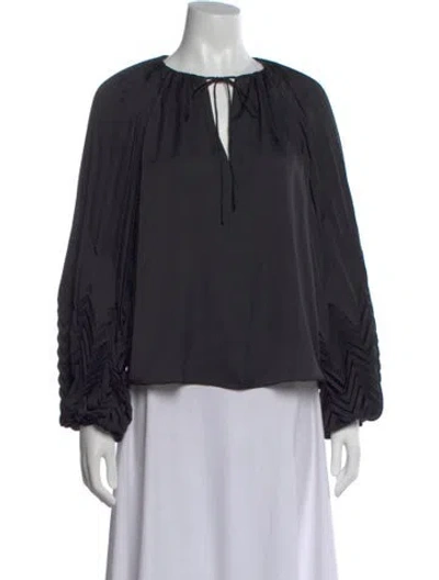 Pre-owned Simkhai Tie Neck Long Sleeve Blouse In Black