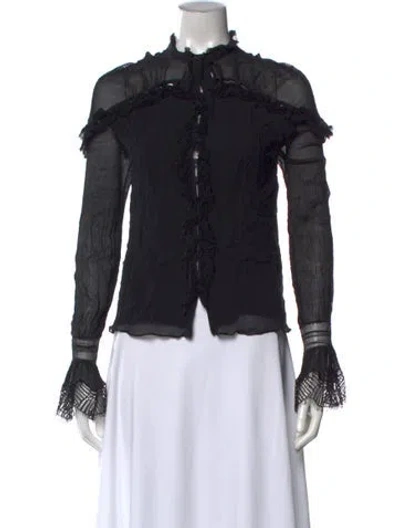 Pre-owned Simkhai Tie Neck Long Sleeve Blouse In Black