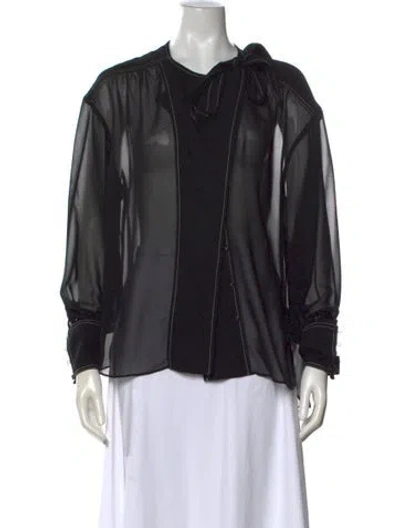 Pre-owned Simkhai Tie Neck Long Sleeve Blouse In Black