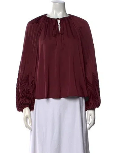 Pre-owned Simkhai Tie Neck Long Sleeve Blouse In Burgundy